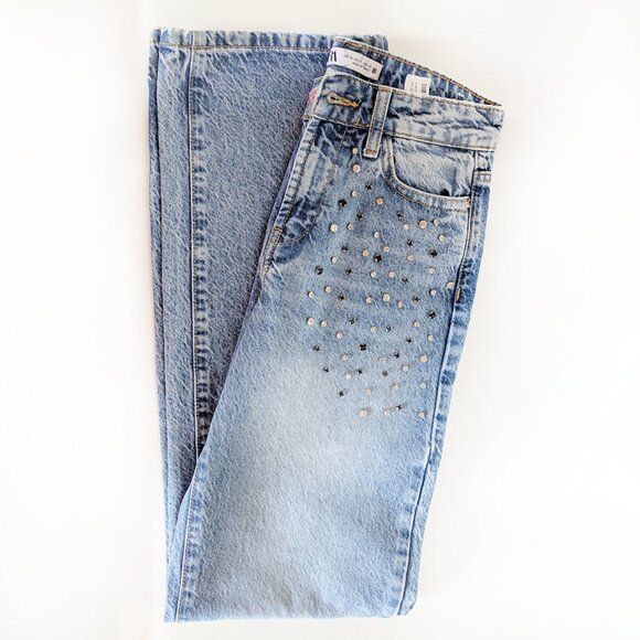 Straight-Cut High-Waist Jeans With Rhinestones From ZARA - Picture 8 of 16